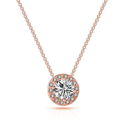 Philip Jones Rose Gold Plated Halo Necklace Austrian Crystals