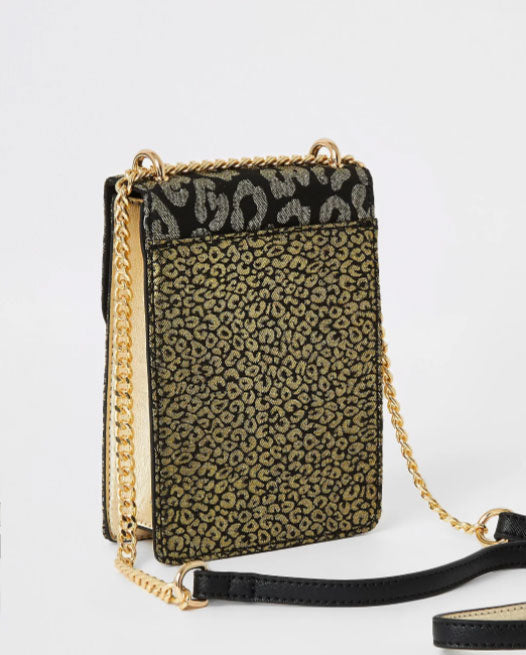 River Island Gold Leopard Print Embellish Cross Body Bag