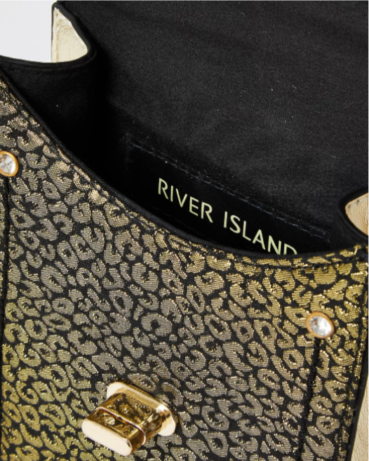 River Island Gold Leopard Print Embellish Cross Body Bag