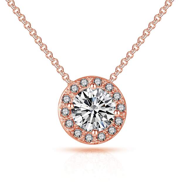 Philip Jones Rose Gold Plated Halo Necklace Austrian Crystals