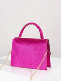 SHEIN Glitter Flap Chain Square Bag- Hot Pink