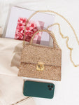 SHEIN Mini Glitter Sequin Chain Flap Square Bag- Gold