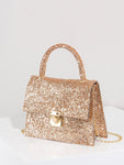 SHEIN Mini Glitter Sequin Chain Flap Square Bag- Gold