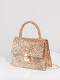 SHEIN Mini Glitter Sequin Chain Flap Square Bag- Gold