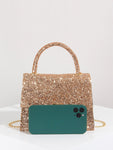 SHEIN Mini Glitter Sequin Chain Flap Square Bag- Gold