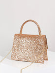 SHEIN Mini Glitter Sequin Chain Flap Square Bag- Gold