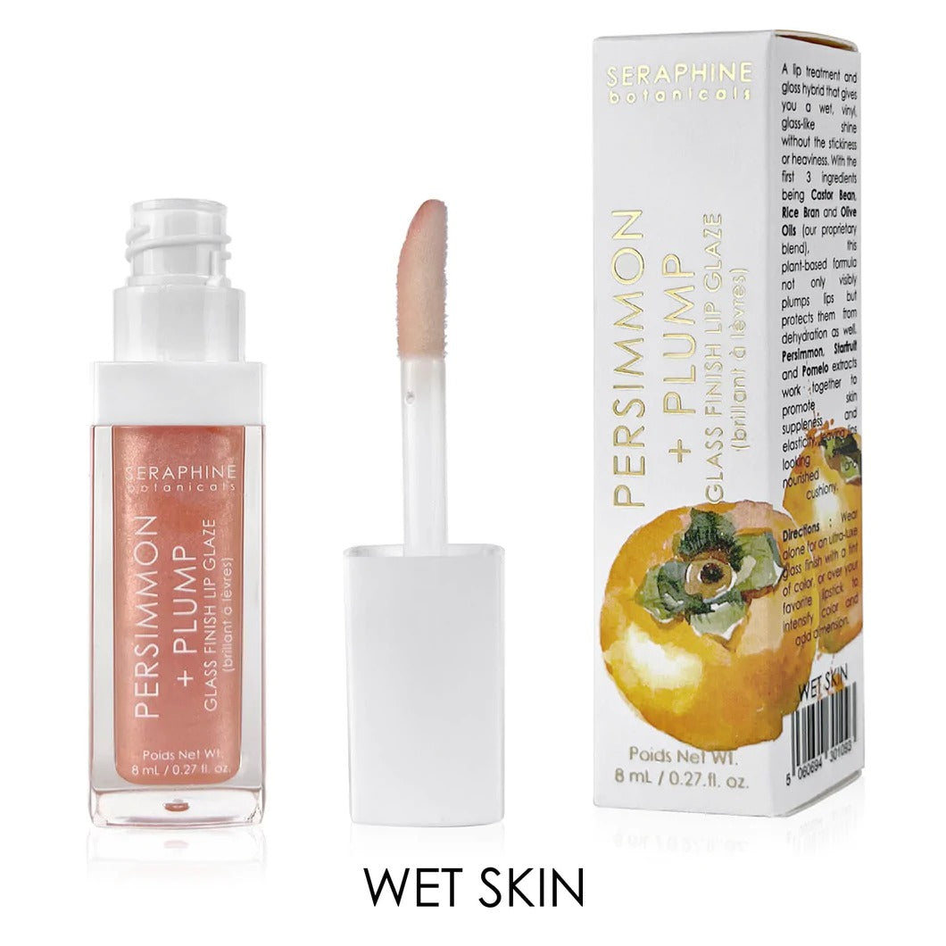 Seraphine Botanicals Persimmon+ Plump - Glass Finish Lip Glaze- Wet Skin