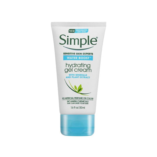 Simple Water Boost Hydrating Gel Cream restores hydration to dehydrated skin, leaving it feeling refreshed, supple and comfortable. Smooths away tightness and dryness while providing long-lasting hydration. Does not leave skin feeling greasy or sticky. Lightweight gel formulation glides onto skin, leaving it feeling refreshed, supple, silky and smooth. Infused with minerals and a plant extract, our formula instantly hydrates your skin.
