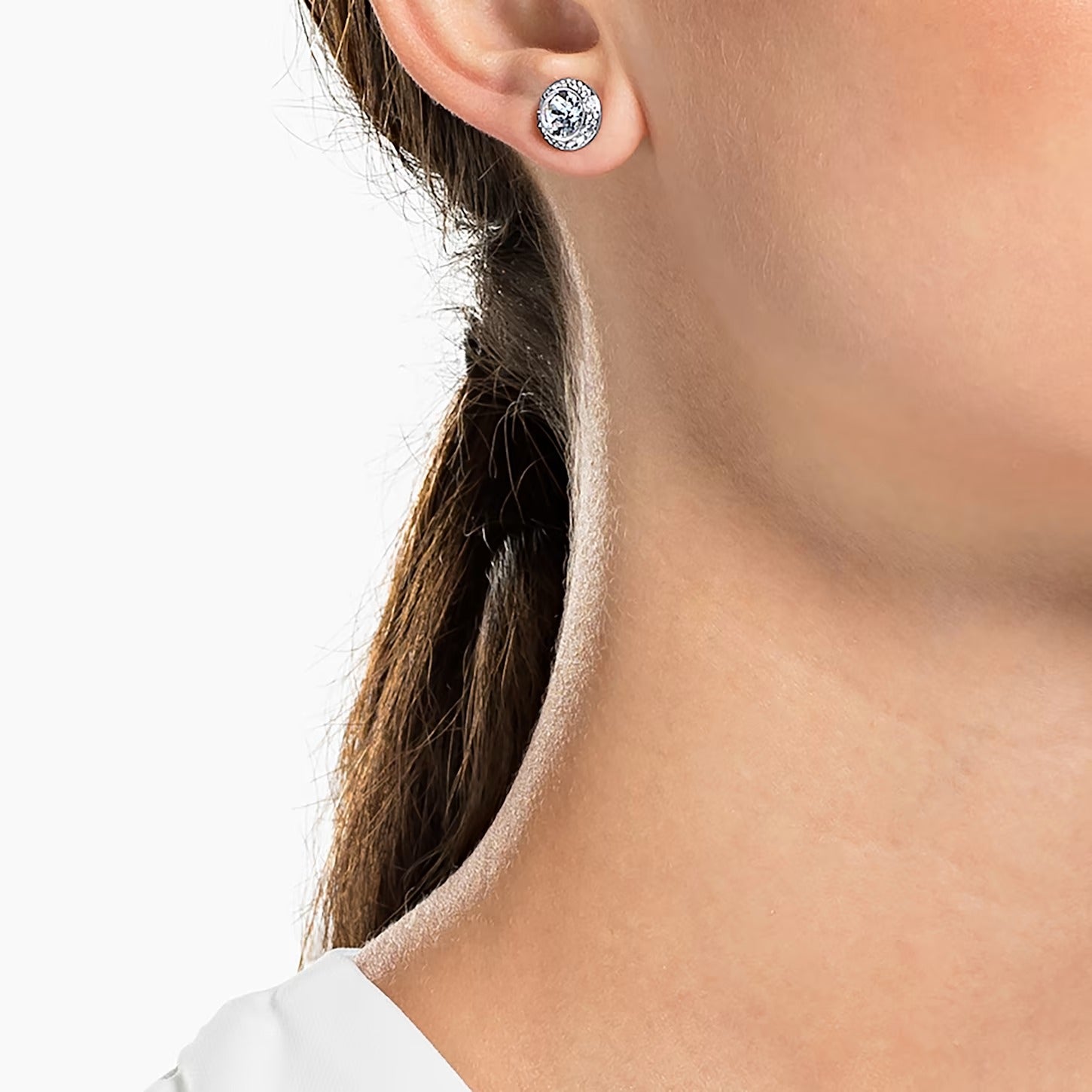 Swarovski Angelic Stud Earrings Round Cut, White, Rhodium Plated