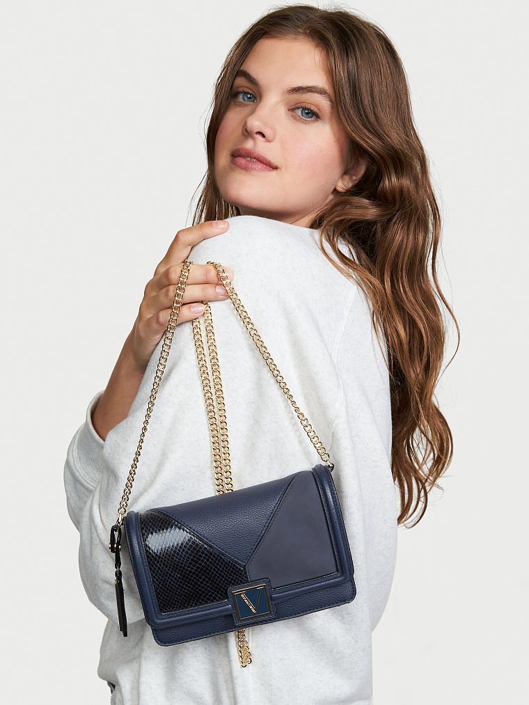 Victoria’s Secret Womens Crossbody Bag Blue Navy Animal Print Shoulder Strap