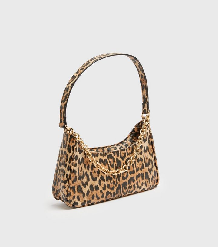 New Look Brown Leopard Print Chain Shoulder Bag
