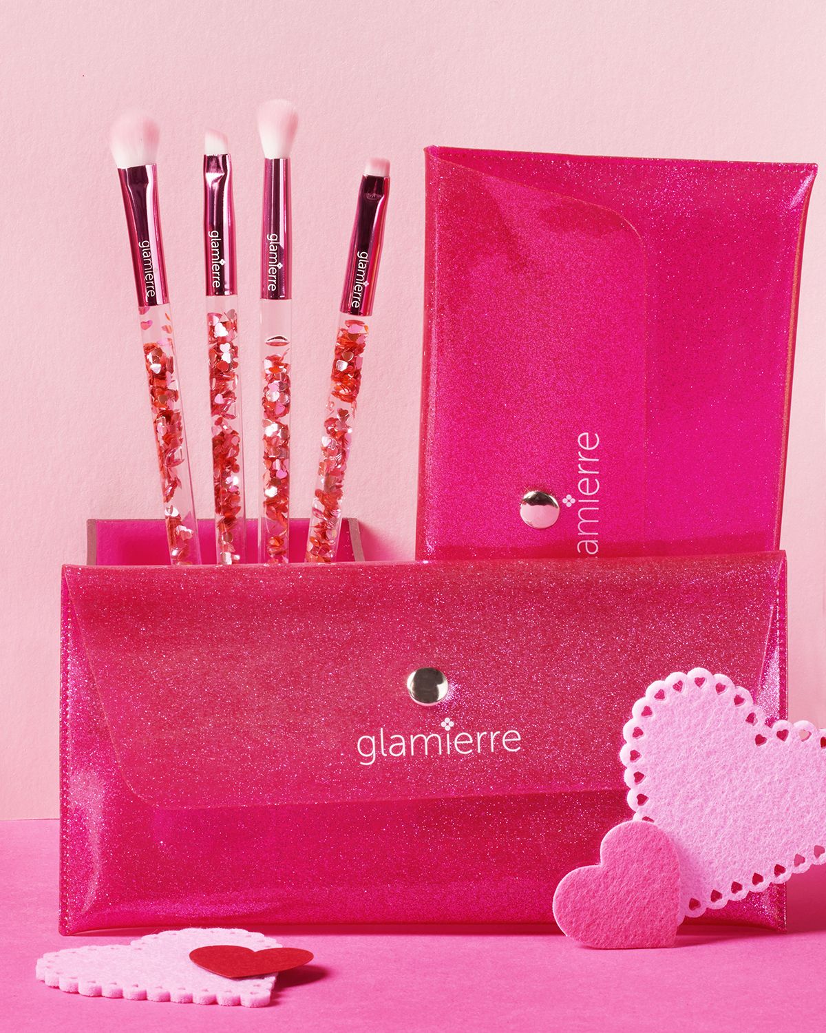 GLAMIERRE Pink Luxe Glitter Eye Brush Collection 4 Pcs